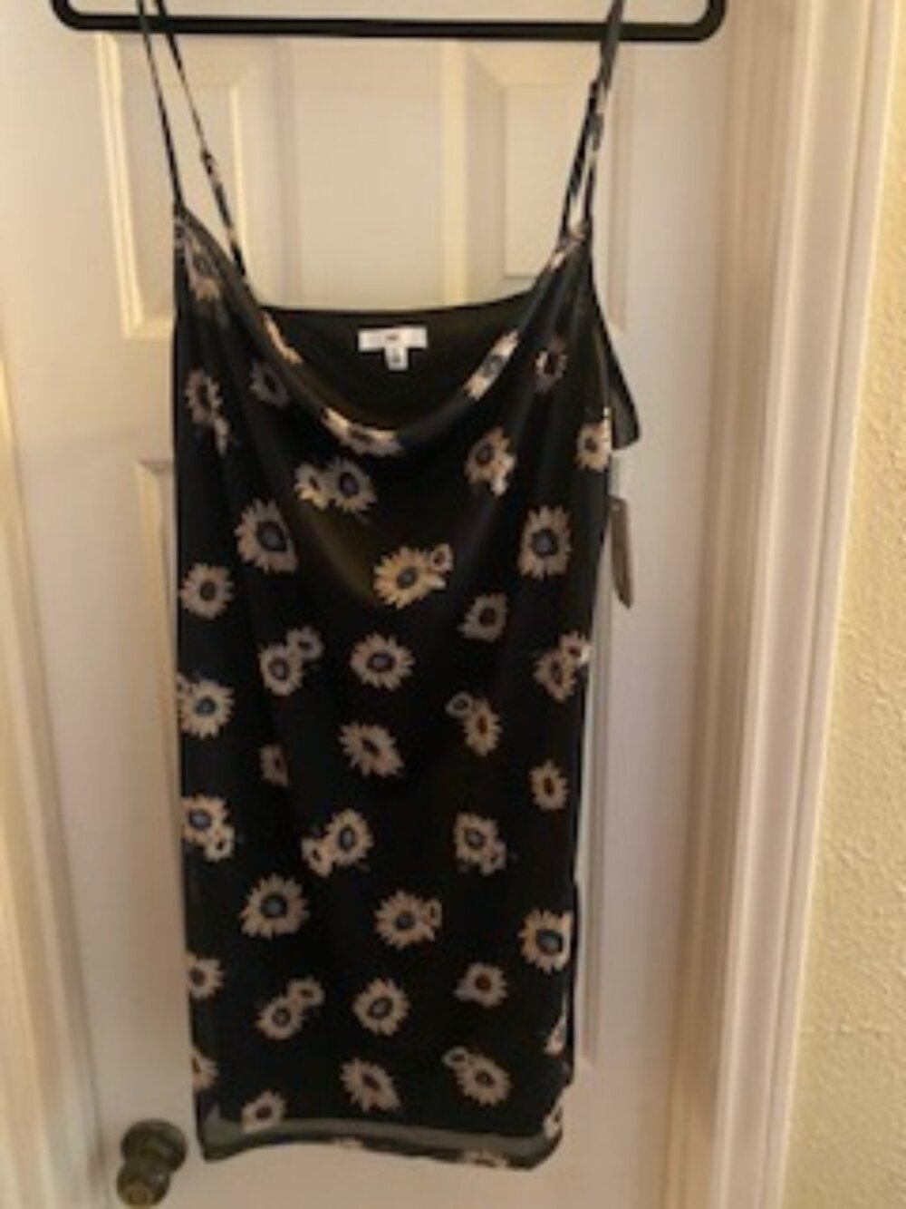 Black Daisy Print Cowl Neck Mini Dress